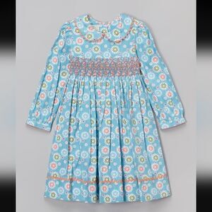 Marmellata Blue Floral Hand-Smocked A-Line Longsleeve Dress - Girls 5